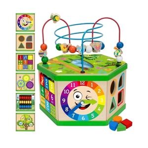 Wooden Activity Cube, 7 In 1 For Early Development, Ages 1 And Up